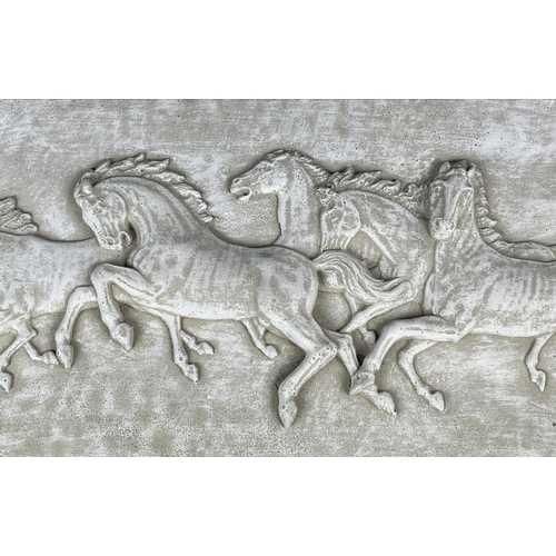 2 - PLASTER RELIEF ANCIENT CLASSICAL RUNNING HORSES, 88cm L x 43cm H.