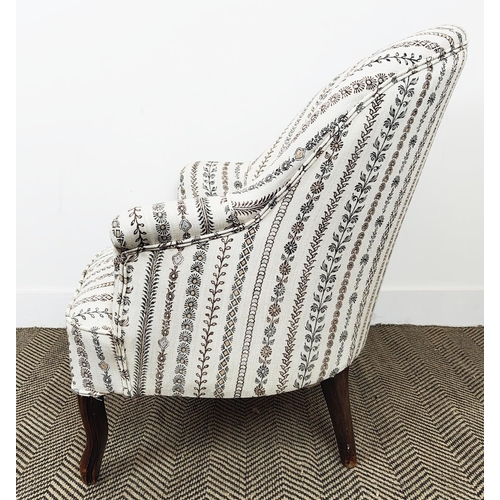 202 - BERGERE, Napoleon III in cream and foliate striped upholstery, 83cm H x 73cm.