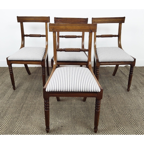 204 - DINING CHAIRS, a set of four, George IV mahogany with ticking drop in seats, 86cm H x 45cm. (4)