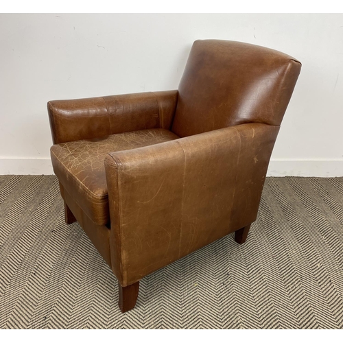 209 - ARMCHAIR, early 20th century style tanned brown leather upholstery on mahogany supports, 73cm W x 80... 