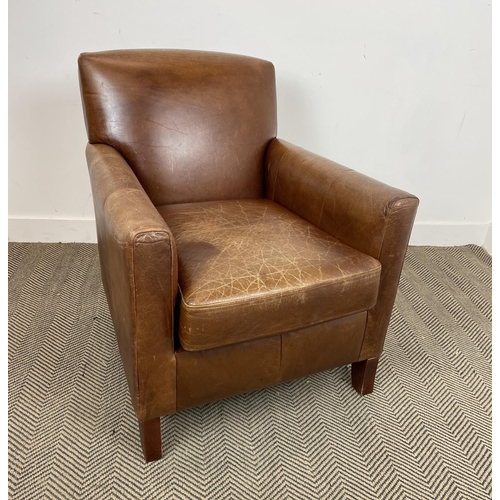 209 - ARMCHAIR, early 20th century style tanned brown leather upholstery on mahogany supports, 73cm W x 80... 