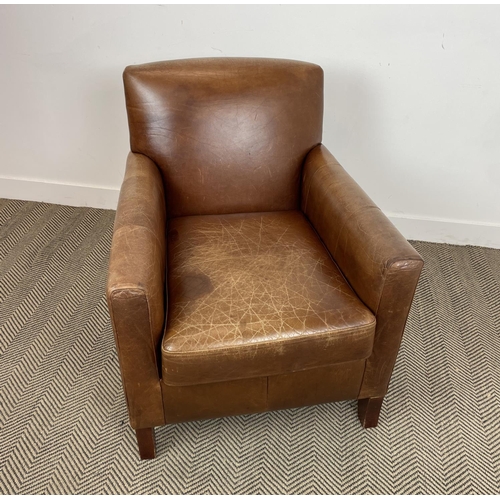 209 - ARMCHAIR, early 20th century style tanned brown leather upholstery on mahogany supports, 73cm W x 80... 