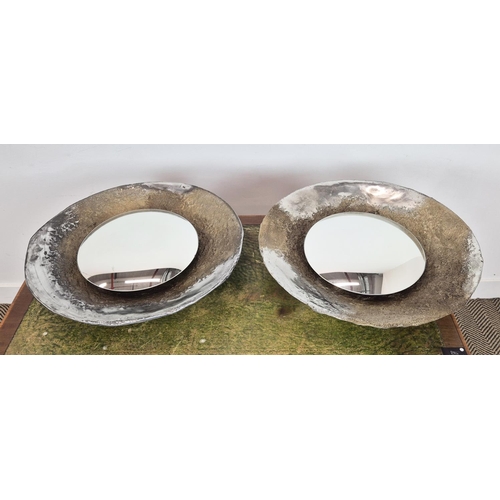 406 - WALL MIRRORS, a pair, cast aluminium frames, 50cm W. (2)