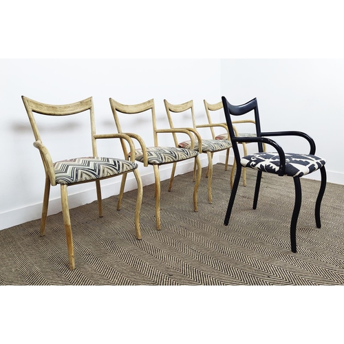 408 - MAMLA ARMCHAIRS, by Val Padilla, a set of five, from the Conran Shop, four in wood, one black, each ... 