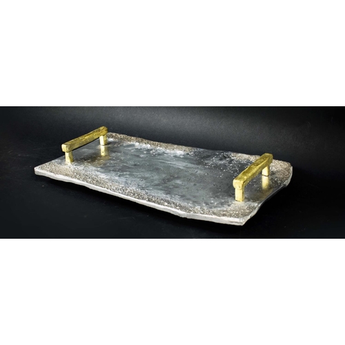 409 - TRAYS, a set of three, 35cm W, a rectangular tray, 50cm W x 26cm D, together with a plaster foot scu... 