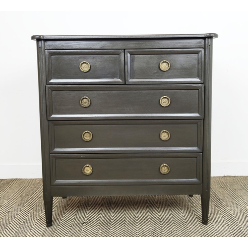 410 - CHEST OF DRAWERS, painted, two short drawers above three long, 95cm x 40cm x 102cm.