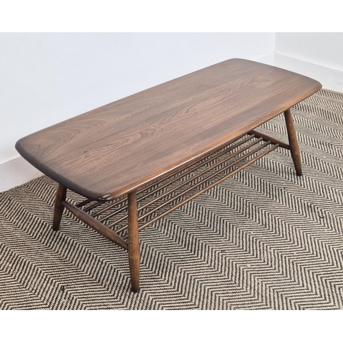 421 - ERCOL COFFEE TABLE, 103cm x 46cm x 36cm.