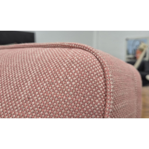 425 - CORNER SOFA, white painted supports, pink fabric upholstered.