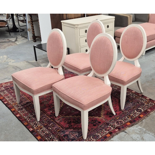 426 - DINING CHAIRS, a set of four, white painted and pink fabric upholstered, 97cm H approx. (4)