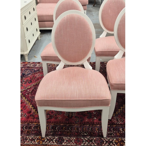 426 - DINING CHAIRS, a set of four, white painted and pink fabric upholstered, 97cm H approx. (4)