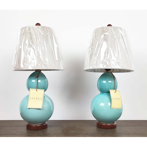 435 - LAUREN RALPH LAUREN HOME TABLE LAMPS, a pair, double gourd design, glazed ceramic, with shades, 53.5... 