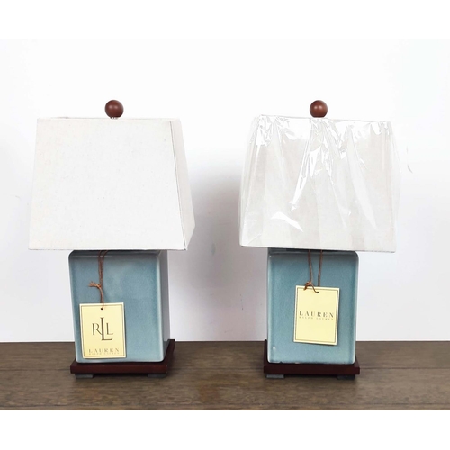 439 - LAUREN RALPH LAUREN HOME TABLE LAMPS, a pair, glazed grey ceramic, with shades, 44cm H approx. (2)