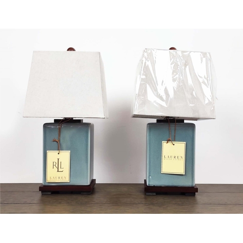 439 - LAUREN RALPH LAUREN HOME TABLE LAMPS, a pair, glazed grey ceramic, with shades, 44cm H approx. (2)