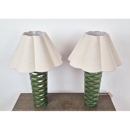 441 - TABLE LAMPS, a pair, green glazed ceramic, with shades, 64cm H approx. (2)