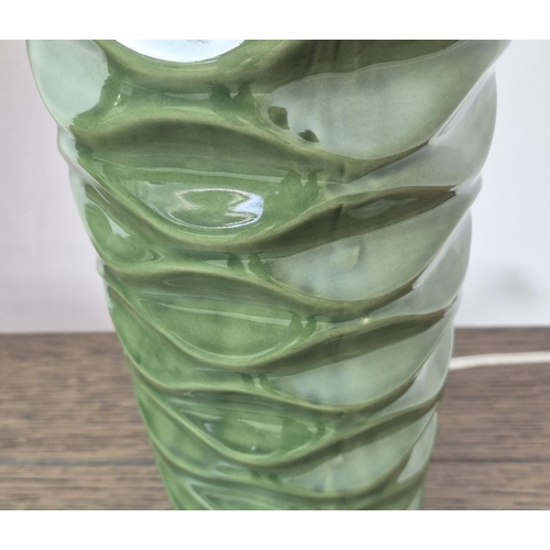 441 - TABLE LAMPS, a pair, green glazed ceramic, with shades, 64cm H approx. (2)