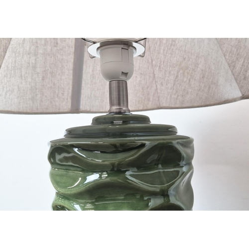 441 - TABLE LAMPS, a pair, green glazed ceramic, with shades, 64cm H approx. (2)