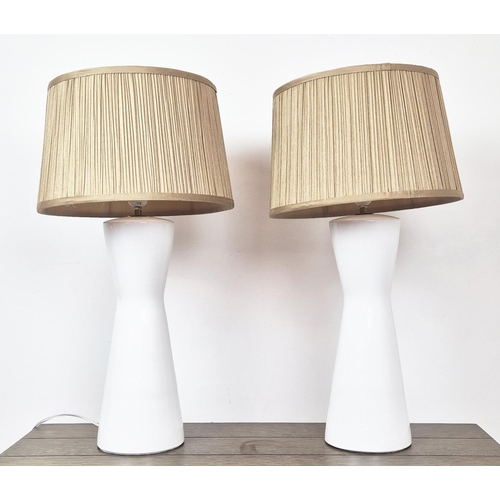 442 - TABLE LAMPS, a pair, white glazed ceramic, with shades, 66cm H approx. (2)