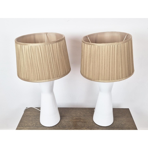 442 - TABLE LAMPS, a pair, white glazed ceramic, with shades, 66cm H approx. (2)