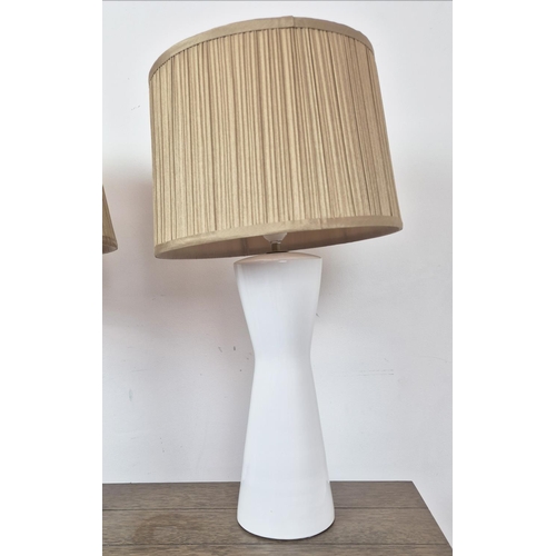 442 - TABLE LAMPS, a pair, white glazed ceramic, with shades, 66cm H approx. (2)