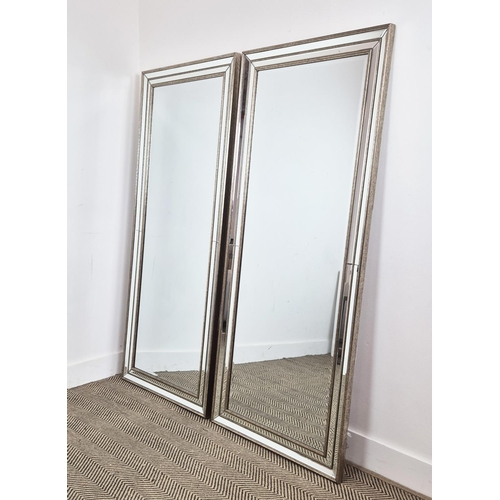 446 - WALL MIRRORS, a pair, Art Deco style, stepped design frames, 153.5cm 65cm approx. (2)