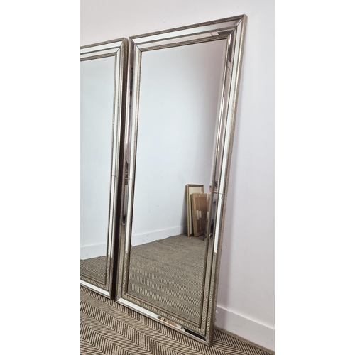 446 - WALL MIRRORS, a pair, Art Deco style, stepped design frames, 153.5cm 65cm approx. (2)