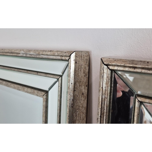 446 - WALL MIRRORS, a pair, Art Deco style, stepped design frames, 153.5cm 65cm approx. (2)