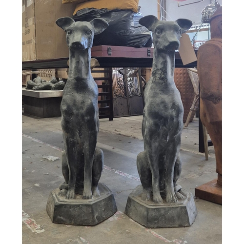 455 - CAST METAL SCULPTURAL DOGS, a pair, 92cm H. (2)