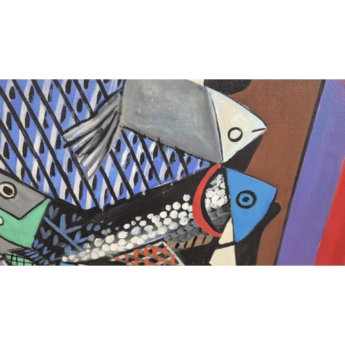 63 - AFTER PABLO PICASSO, 'Still Life with Fish, 1923', oil on canvas, 80cm x 90cm.