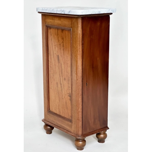 101 - SIDE CABINET, Victorian mahogany, Carrara marble top with panelled door and shelf fitted interior an... 