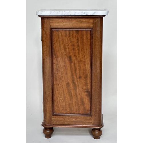 101 - SIDE CABINET, Victorian mahogany, Carrara marble top with panelled door and shelf fitted interior an... 