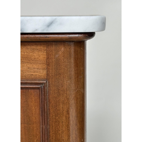 101 - SIDE CABINET, Victorian mahogany, Carrara marble top with panelled door and shelf fitted interior an... 