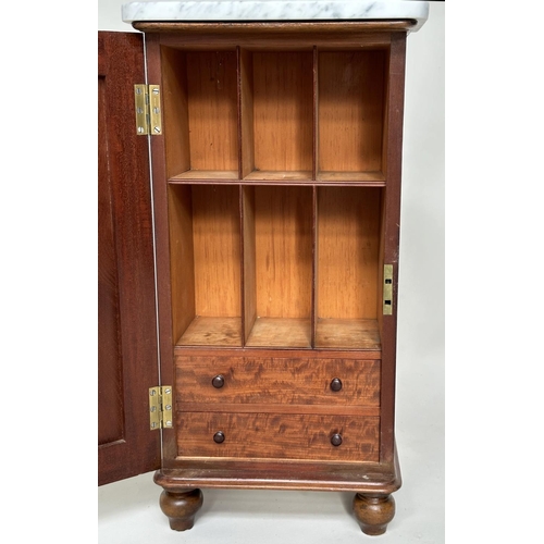 101 - SIDE CABINET, Victorian mahogany, Carrara marble top with panelled door and shelf fitted interior an... 