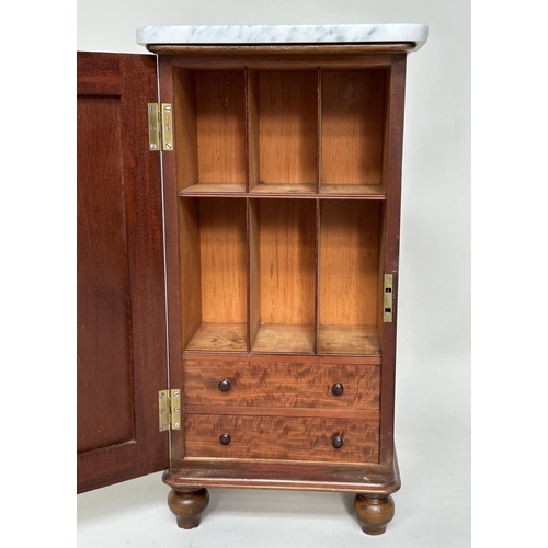 101 - SIDE CABINET, Victorian mahogany, Carrara marble top with panelled door and shelf fitted interior an... 