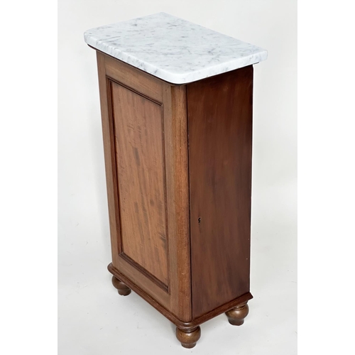 101 - SIDE CABINET, Victorian mahogany, Carrara marble top with panelled door and shelf fitted interior an... 