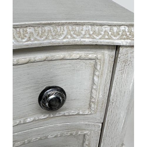 104 - BEDSIDE/LAMP TABLES, a pair, Italian Louis XV style grey painted, each with drawer and shaped suppor... 