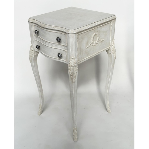 104 - BEDSIDE/LAMP TABLES, a pair, Italian Louis XV style grey painted, each with drawer and shaped suppor... 