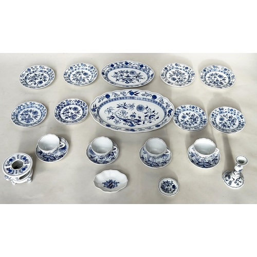 114 - PART TEA SERVICE BY MEISSEN, Meissen 'blue onion' pattern, including plates, cups, candlesticks and ... 