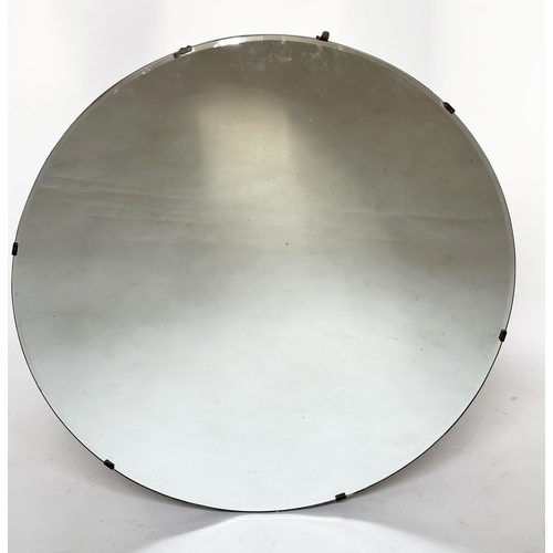 115 - WALL MIRROR, Art Deco bevelled circular plate, 76cm W.