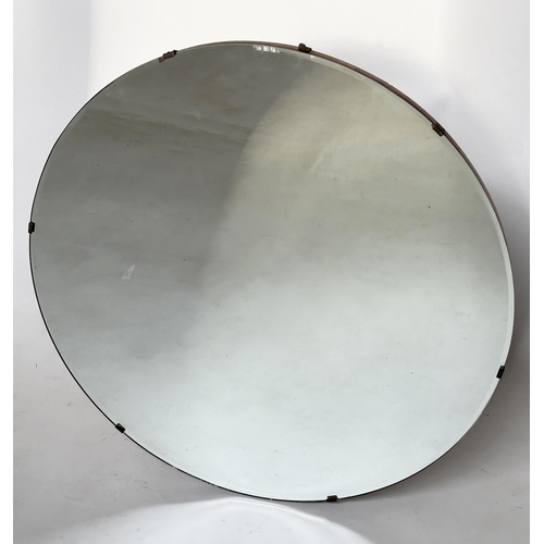 115 - WALL MIRROR, Art Deco bevelled circular plate, 76cm W.