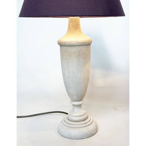 123 - TABLE LAMPS, a pair, vase form grey painted with shades, 55cm H. (2)