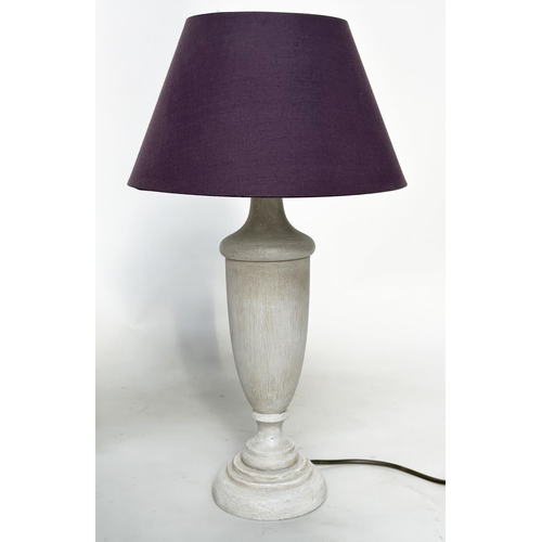 123 - TABLE LAMPS, a pair, vase form grey painted with shades, 55cm H. (2)