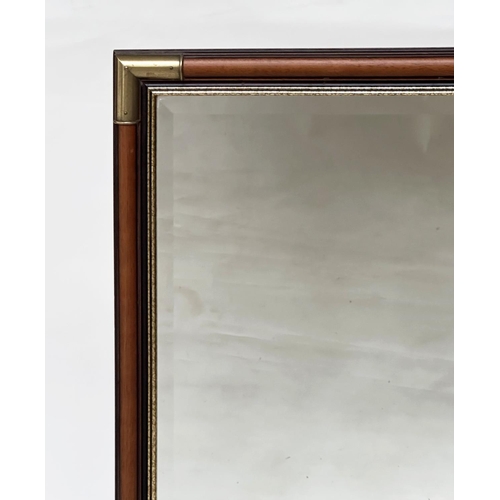 153 - WALL MIRROR, rectangular fruitwood and gilded with bevelled mirror plate and gilt metal corners, 65c... 