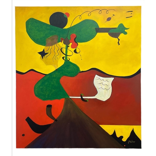 64 - AFTER JOAN MIRO, 'Portrait of Mistress Mills' and 'Dutch Interior II', oils on canvas, each 100cm x ... 