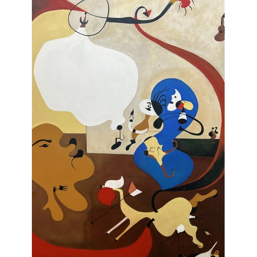 64 - AFTER JOAN MIRO, 'Portrait of Mistress Mills' and 'Dutch Interior II', oils on canvas, each 100cm x ... 