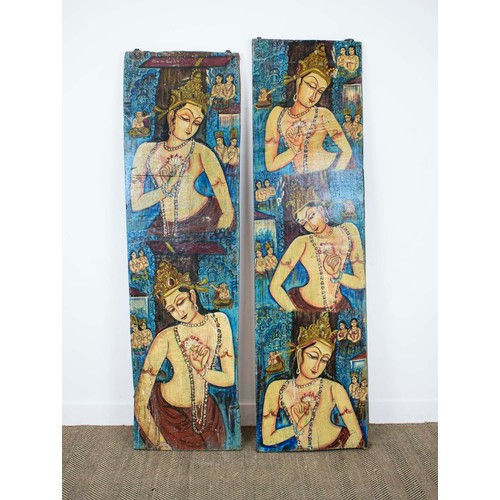 420 - INDIAN STYLE PANELS, a set of two, 193.5cm x 53cm approx at largest. (2)