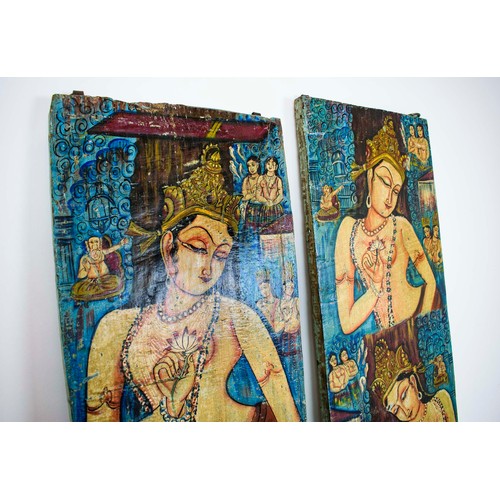 420 - INDIAN STYLE PANELS, a set of two, 193.5cm x 53cm approx at largest. (2)