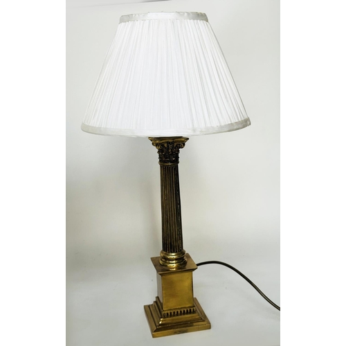 107 - COLUMN TABLE LAMPS, neo classical gilt metal each Corinthian capped with stepped plinth bases and pl... 