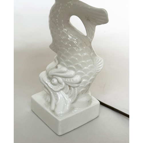 110 - CASA PUPO LAMP, Portuguese white ceramic in the form of a dolphin together with a Portuguese model o... 