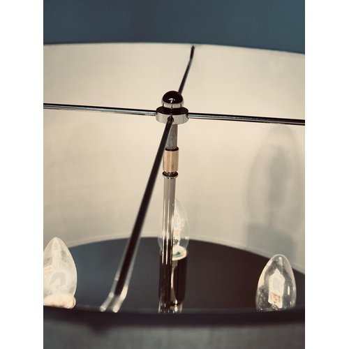 116 - TABLE LAMP, contemporary chrome with four branch candelabra and linen drum shade, 69cm H.