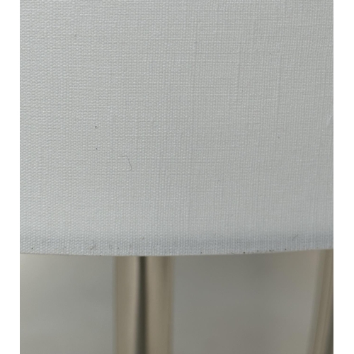 116 - TABLE LAMP, contemporary chrome with four branch candelabra and linen drum shade, 69cm H.